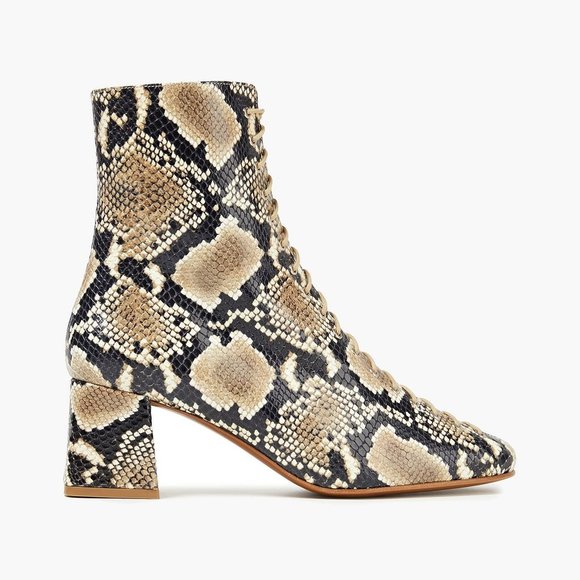 BY FAR Becca beige black snakeskin embossed leather lace up boots - Picture 2 of 14